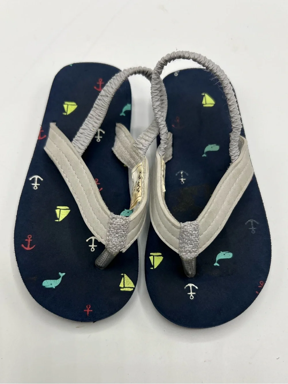 Carter's Navy Nautical Print Flip Flops with Gray Straps